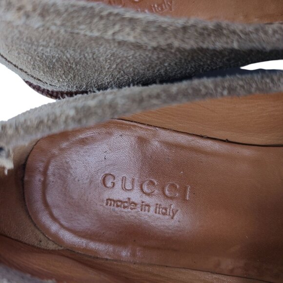 Distressed Gucci Italy Men's size 9 Tan Sand Suede Dress Shoes Horsebit Loafers - Picture 10 of 13